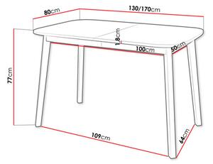 Blagovaonski stol na razvlačenje 130 cm Grospan S 130x80 (bijela + crna) (za 4 do 6 osoba)