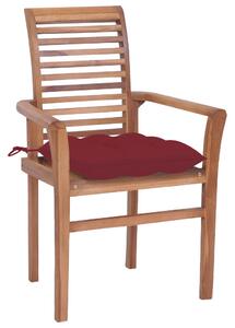 VidaXL Blagovaonske stolice s jastucima boje vina 4 kom od tikovine