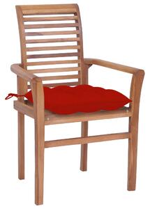 VidaXL Blagovaonske stolice s crvenim jastucima 4 kom od tikovine