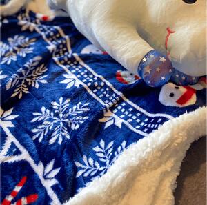 Božicna tamno plava janjeca deka od mikropliša FROSTY Dimenzije: 160 x 200 cm