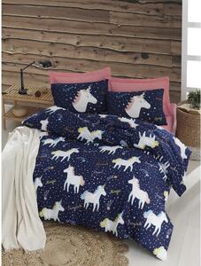 Posteljina s bračnim krevetom Eponj Home Magic Unicorn Dark Blue, 200 x 220 cm