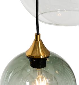 Art Deco Viseća svjetiljka od mesinga s plavim staklom okrugla 7-light - Sandra