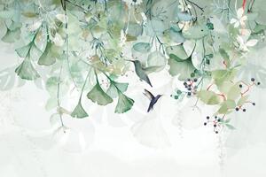 Tapeta zeleni listovi s kolibrijima