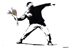 Banksy street art - graffiti throwing flowers