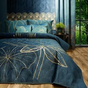 Dizajnerski prekrivač LOTOS plavi sa zlatnim motivom Širina: 170 cm | Duljina: 210 cm
