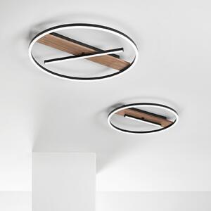 Luce Ambiente Design Azimuth LED zidna svjetiljka, Ø 50 cm, crna/drveni efekt, metal, Crno, Dnevni boravak/blagovaonica, Aluminij