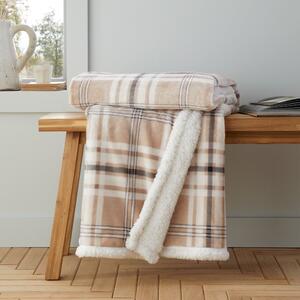 Bež deka od sherpa flisa 130x170 cm Kelso Check – Catherine Lansfield