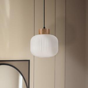Lamkur Visilica Harmony, Ø 20 cm, opalno staklo, hrast, E27, prigušiva, Bijela, Dnevni boravak/blagovaonica, Staklo