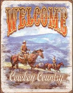 Metalni znak WELCOME - Cowboy Country, (31.5 x 40 cm)