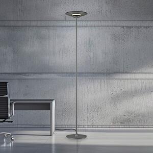 PURE LED podna lampa Moon, platina, dimljeno staklo, 180 cm, prigušiva, Sivo, spavaća soba, Aluminij