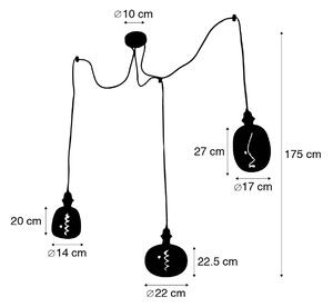Viseća svjetiljka crna 3 svjetla uklj. LED mix dim dimmable - Cava Luxe