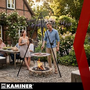 Vrtni roštilj Kaminer Tripod – tronožac s podesivom rešetkom za roštilj 70 cm