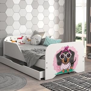 Kompletan dječji krevet 140 x 70 cm s madracem i rešetkom - SWEET DOG