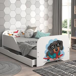 Kompletan dječji krevet 140 x 70 cm s madracem i rešetkom - SKATE DOG