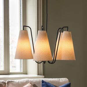 Globen Lighting Lou 5 viseća svjetiljka, bijeli bouclé/crni tkani materijal, prigušiva, Bijela, Dnevni boravak/blagovaonica, Tkanina / tekstil