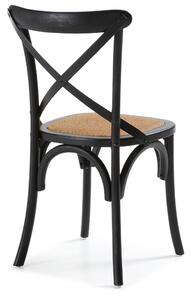 SILEAS drvena stolica crne boje, ratan sjedište