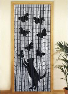 Crno-siva zavjesa za vrata od bambusa 200x90 cm Cat and Butterfly - Maximex