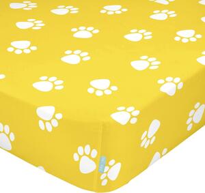 Žuta pamučna plahta s gumicom Mr. Fox Dogs, 70 x 140 cm