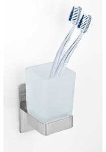 Staklena samoljepljiva čaša za četkice za zube u sjajno srebrnoj boji Genova – Wenko