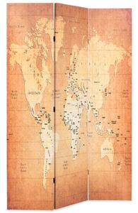 VidaXL Sklopiva sobna pregrada s kartom svijeta 120 x 170 cm žuta
