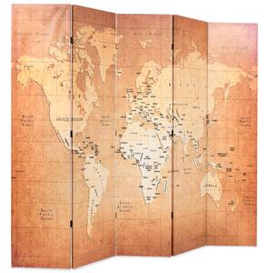VidaXL Sklopiva sobna pregrada s kartom svijeta 200 x 170 cm žuta