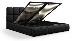 Crni tapecirani bračni krevet s prostorom za pohranu s podnicom 140x200 cm Bellis – Micadoni Home
