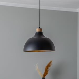 Envostar viseća svjetiljka Kaitt, crna, Ø 34 cm, drveni detalj, prigušiva, Crno, Dnevni boravak/blagovaonica, Metal