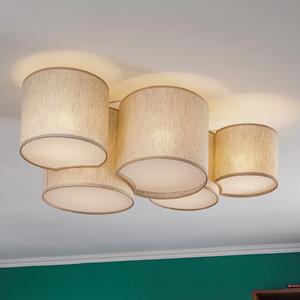 TK Lighting Stropna svjetiljka Mona Nature, 5 žarulja, prirodno platno, prigušiva, Dnevni boravak/blagovaonica, Tkanina / tekstil