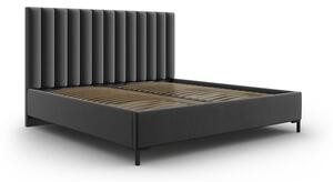 Tamno sivi tapecirani bračni krevet s prostorom za pohranu s podnicom 200x200 cm Casey – Mazzini Beds