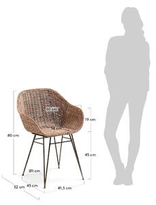 CHARLEYS stolica sa rukonaslonom metalno siva, prirodni ratan