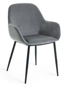 KONNAS stolica sa rukonaslonom crna metalna baršunasto siva tkanina
