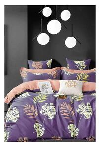 Ljubičasta pamučna posteljina za bračni krevet/za produženi krevet s uključenom plahtom/4-dijelna 200x220 cm Leaves – Mila Home