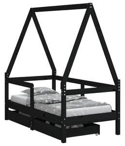 VidaXL Okvir za dječji krevet s ladicama crni 70 x 140 cm od borovine