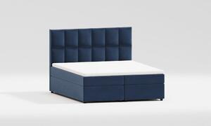 Tamno plavi tapecirani bračni krevet s prostorom za pohranu 140x200 cm Flip – Ropez