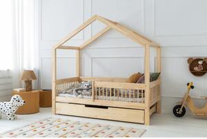 Dječji krevet od masivnog bora u obliku kućice/s dodatnim ležajem s prostorom za pohranu 70x140 cm u prirodnoj boji Mila RMW – Adeko