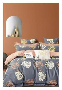Siva posteljina za bračni krevet/za produženi krevet s uključenom plahtom/4-dijelna 200x220 cm Leaf – Mila Home