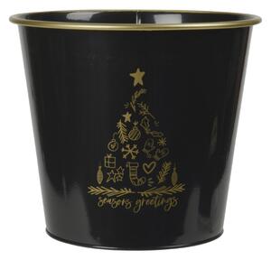 Božićna posuda za cvijeće SEASONS GREETINGS 30 cm, crna / zlatna