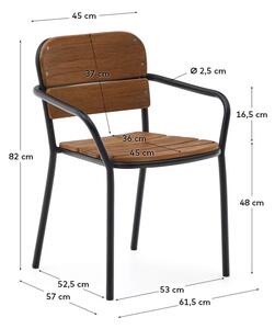Crna/smeđa vrtna stolica od masivnog drveta/metalna Algueret – Kave Home