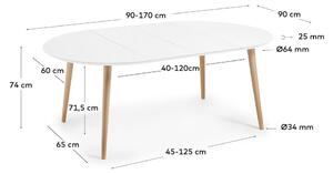 Bijeli okrugli proširiv blagovaonski stol s bijelom pločom stola ø 90 cm Oqui – Kave Home