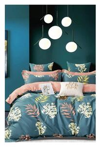 Petrolej zelena posteljina za bračni krevet/za produženi krevet s uključenom plahtom/4-dijelna 200x220 cm Leaf – Mila Home
