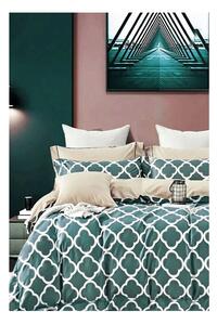 Zelena/bež pamučna posteljina za bračni krevet/za produženi krevet s uključenom plahtom/4-dijelna 200x220 cm Geometric – Mila Home