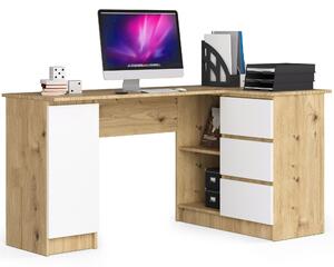 Kutni PC stolić Bevin (hrast artisan + bijela) (D)