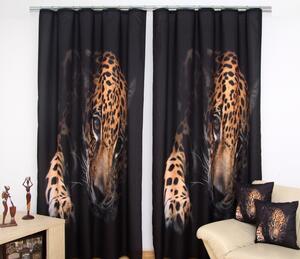 Crne prozorske zavjese s motivom leoparda Širina: 160 cm | Duljina: 250 cm (u kompletu od 1 komada)