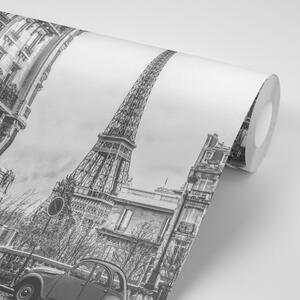 Tapeta crno-bijeli Eiffelov toranj iz ulice Pariza