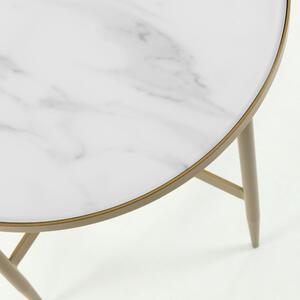 Elisea stakleni pomoćni stol u bijeloj boji sa zlatnom čeličnom strukturom Ø 50 cm