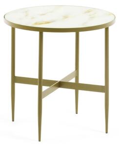 Elisea stakleni pomoćni stol u bijeloj boji sa zlatnom čeličnom strukturom Ø 50 cm