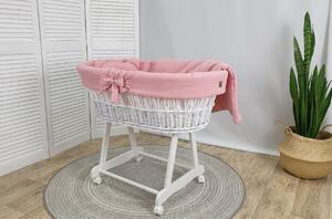 Pleteni krevet sa opremom za bebu - roze