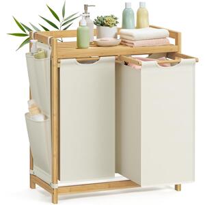 Košara za rublje s 2 pregrade, kapacitet 100l, 63 x 33 x 78 cm, krem bijela