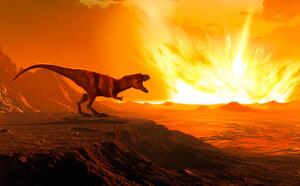 Ilustracija Tyrannosaurus observing asteroid impact, illustration, MARK GARLICK/SCIENCE PHOTO LIBRARY