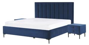 Zondo Bračni krevet 140 cm s noćnim ormarićima Saturnino (plava) (s podnicom i prostorom za odlaganje). 1075871